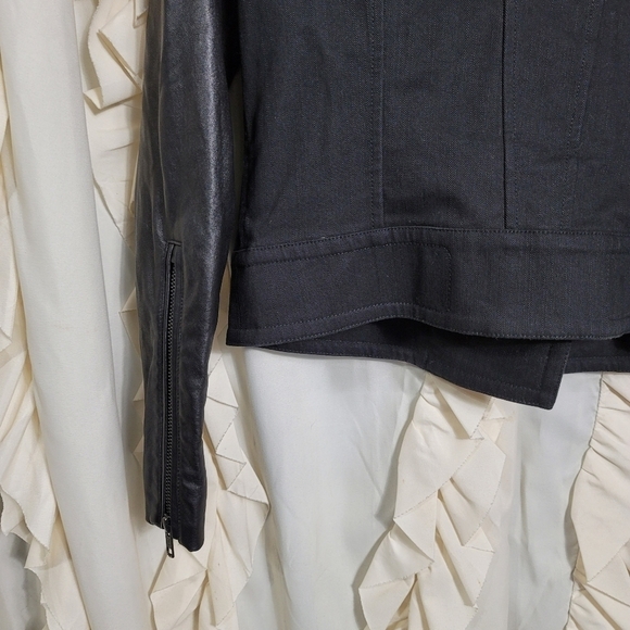 Mackage Andra Moto Jacket in Black Denim with Lamb Leather Sleeves Small - Picture 12 of 12